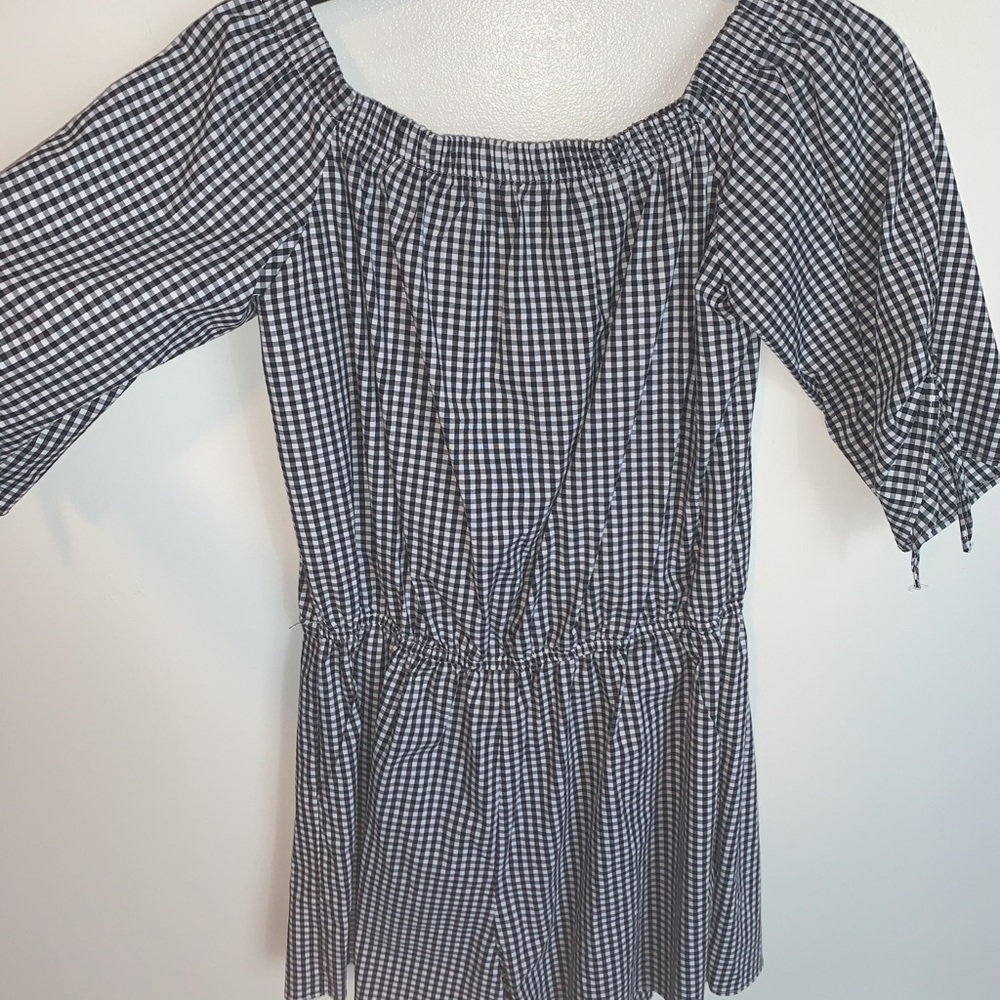 Off the shoulder plaid romper